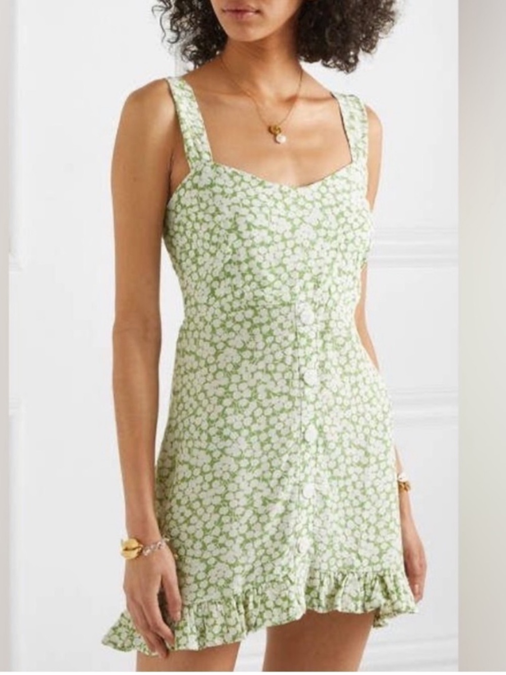 Faithfull the Brand Olive Floral Dress